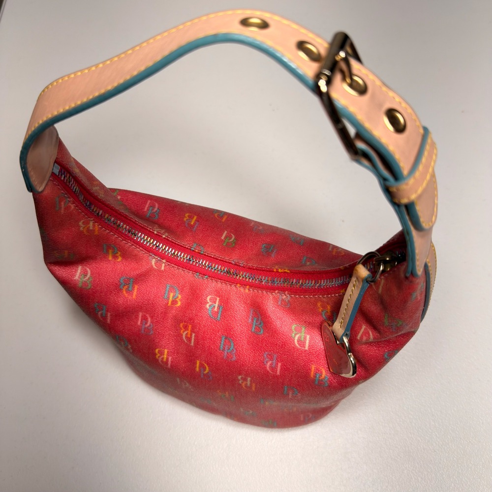 Dooney & Bourke Rainbow Monogram Red Coated Canvas Hobo Bag Y2K Vintage Medium - Picture 8 of 16